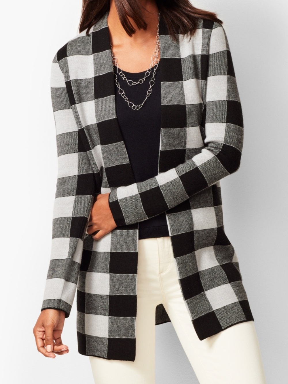 Talbots Buffalo-Plaid Merino wool Cardigan